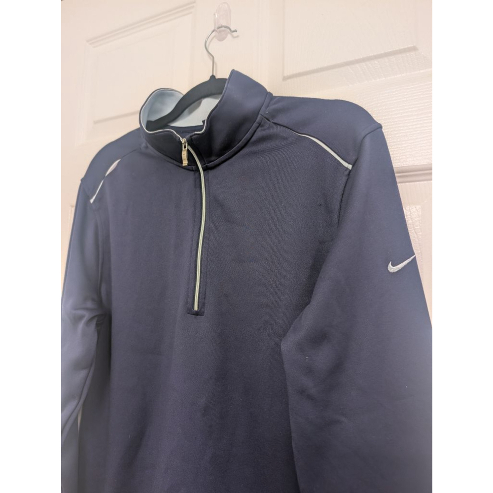 Men's Nike Navy Golf Dri-Fit 1/4 Zip Sweater S with Light Blue Accents